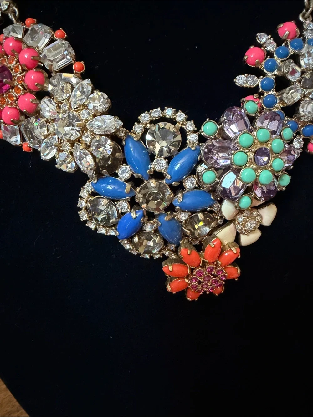 J. Crew Colorful Floral Cluster Necklace in Gold Tone - Multicolor Stones